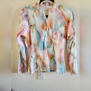 Johnny Was Calme Top Womens Surf Shirt Marble Tie Dye Half Zip Swim Water XL